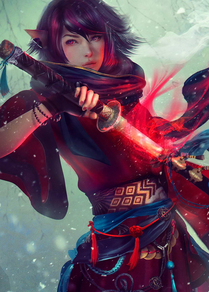 Female Warrior with Glowing Sword