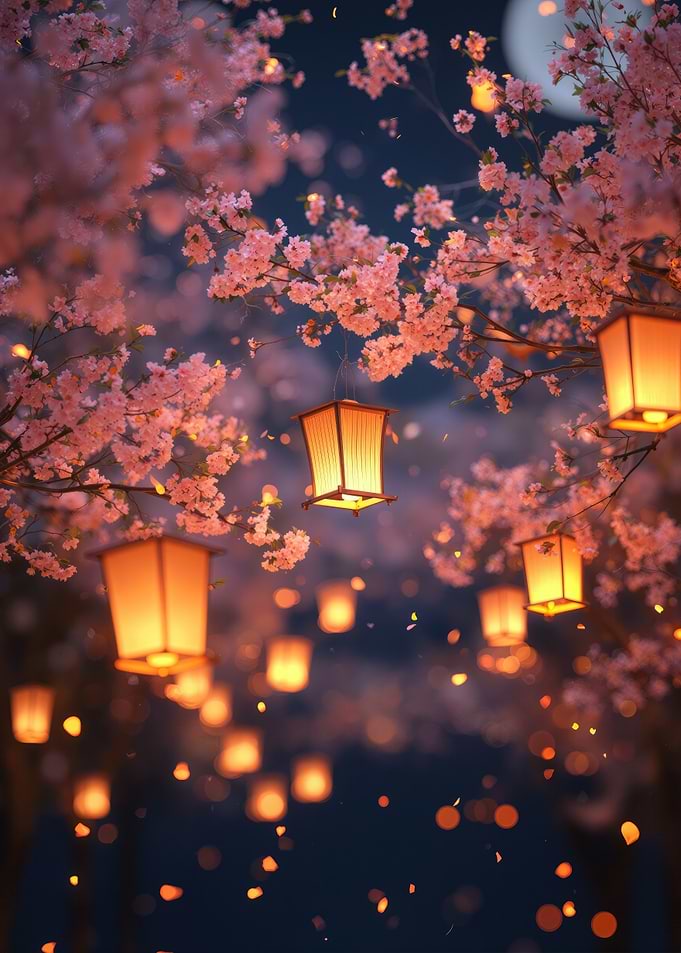 Cherry Blossoms and Lanterns