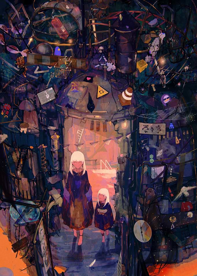 Two Figures in a Cluttered Alleyway