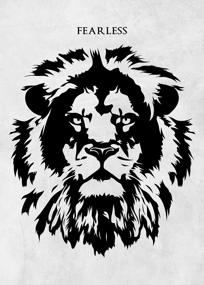 Minimalist Lion Face Silhouette Poster – “Fearless” Inspirational Quote