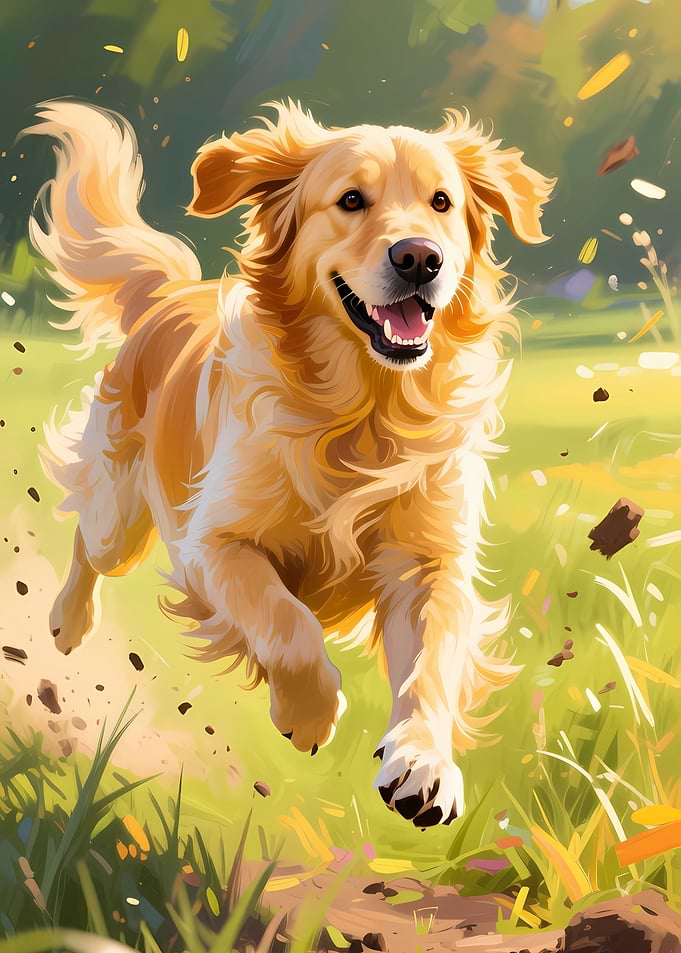 Happy Golden Retriever Running in Field
