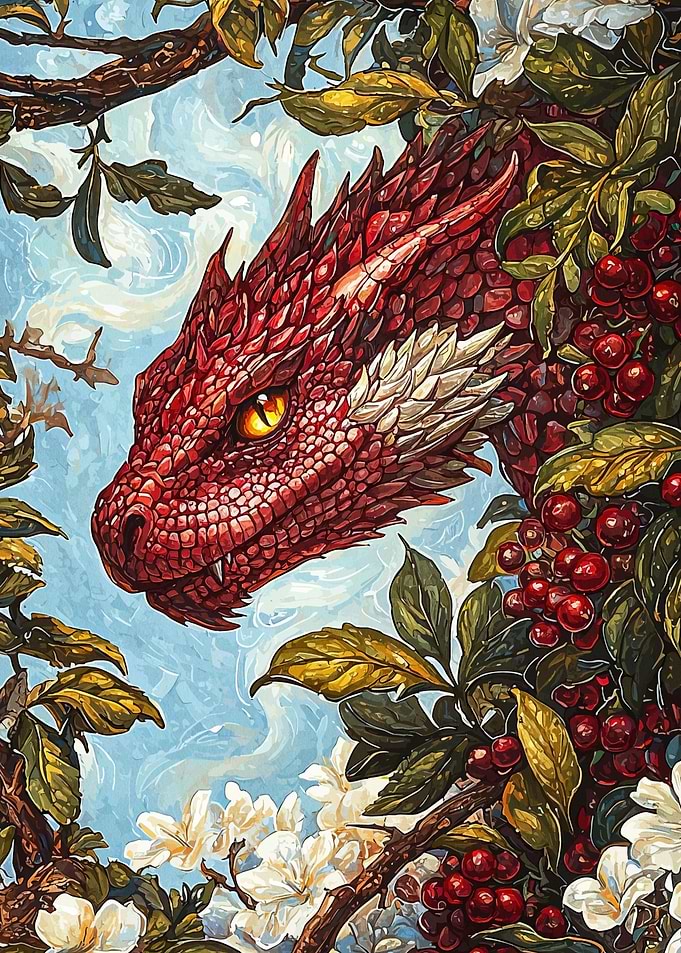 Red Dragon in Floral Canopy