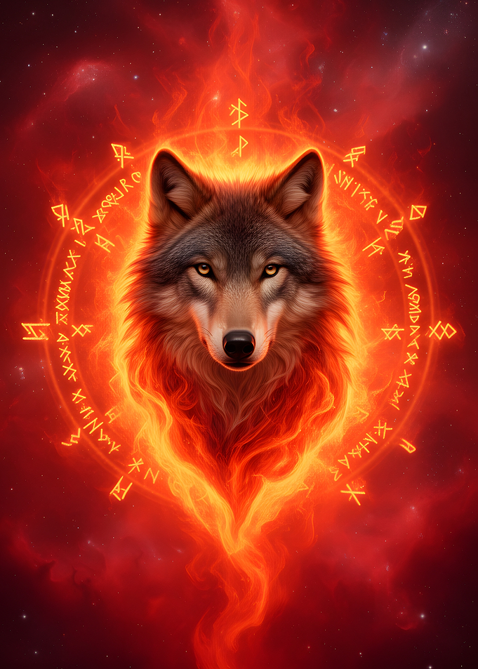 Fiery Wolf with Runes