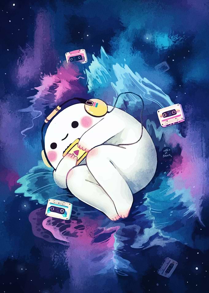 Cute Character Listening Music Space