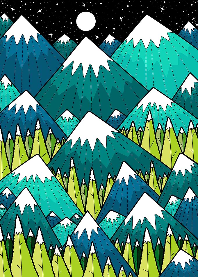 Mountain Landscape with Trees and Moon
