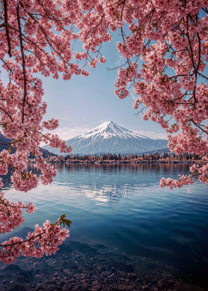 Spring Cherry Blossoms Lake View