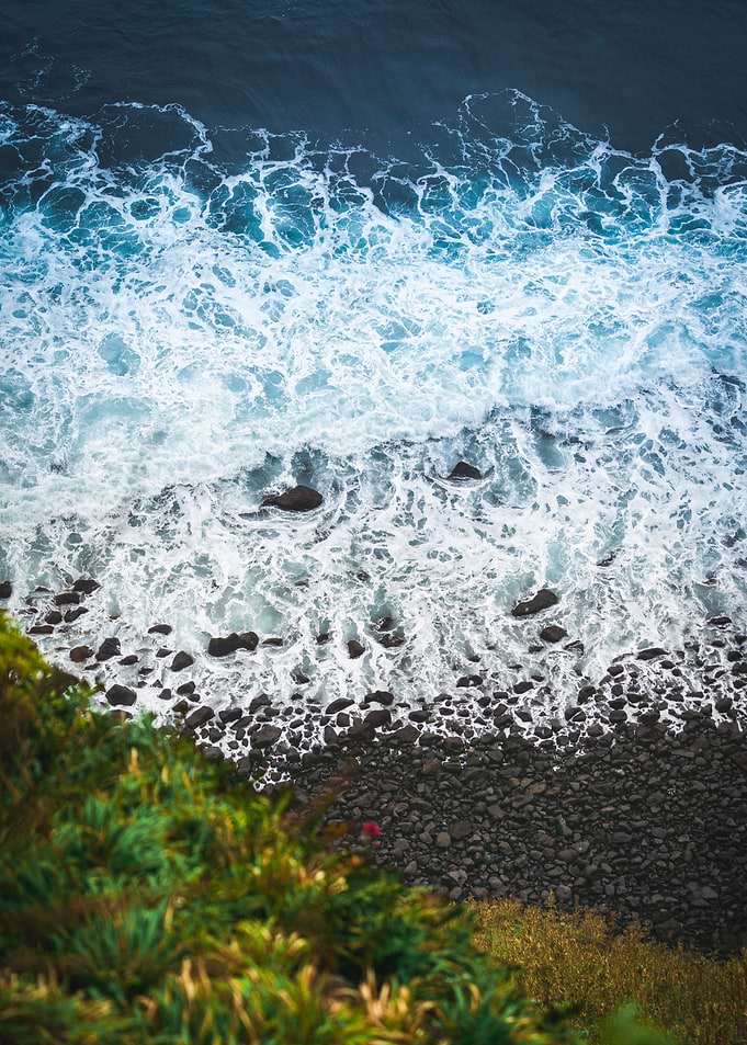 Ocean Waves Crashing on Rocky Shore