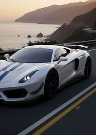 White Sports Car on Coastal Road