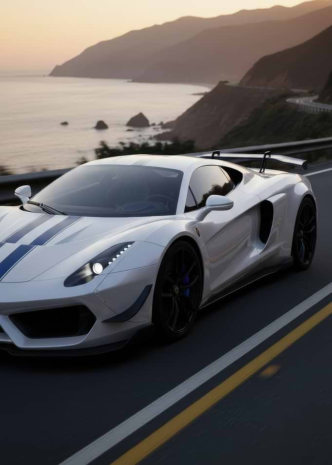 White Sports Car on Coastal Road