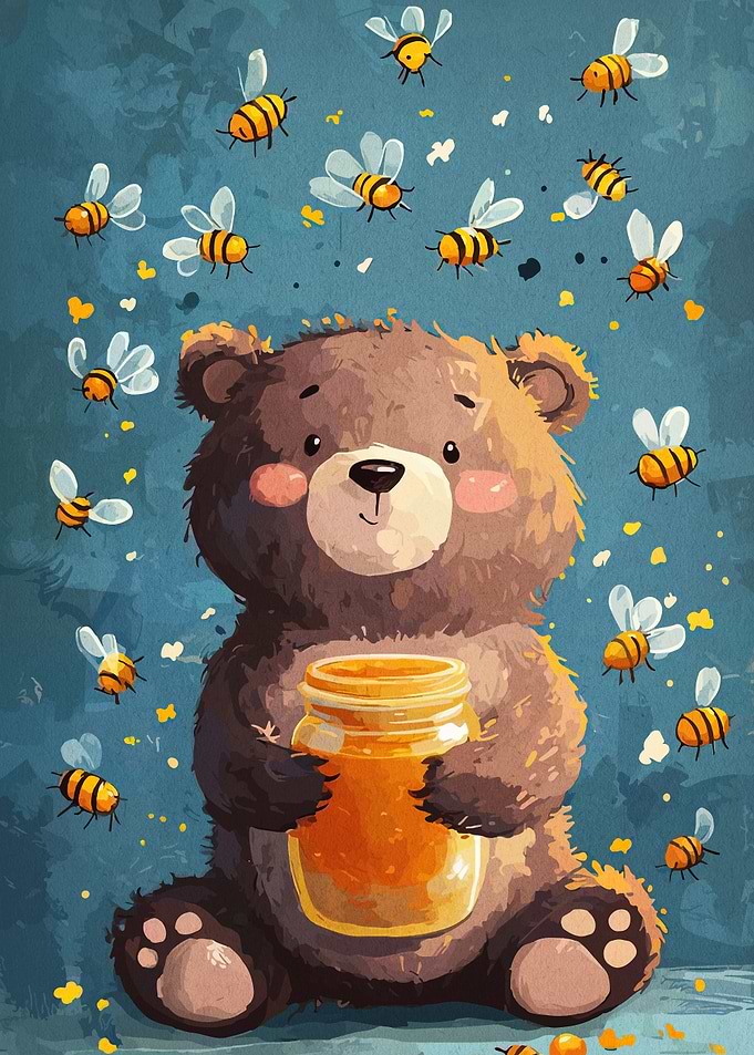 Bear with Honey Jar and Bees
