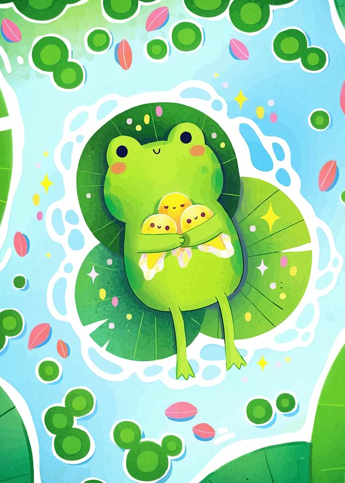 Frog with Ducklings Lily Pad