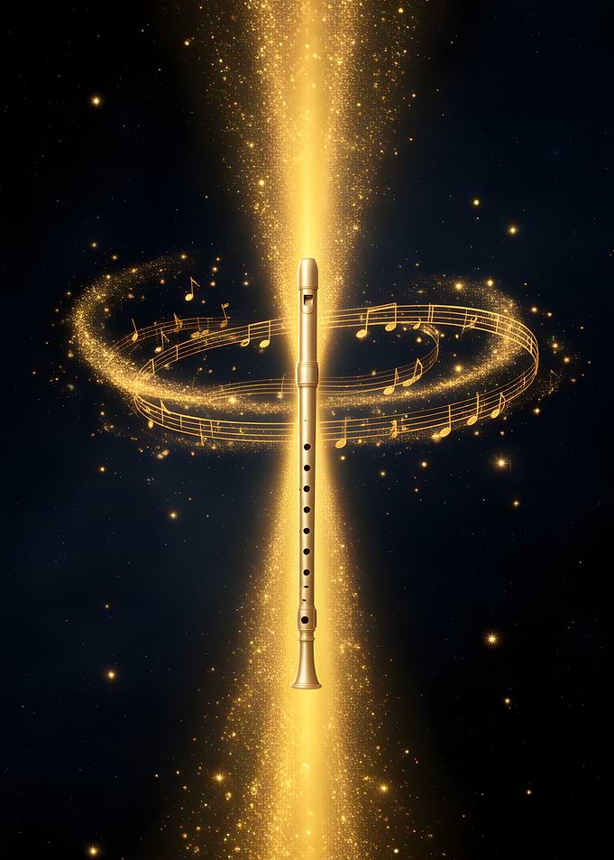 Golden Flute with Musical Notes
