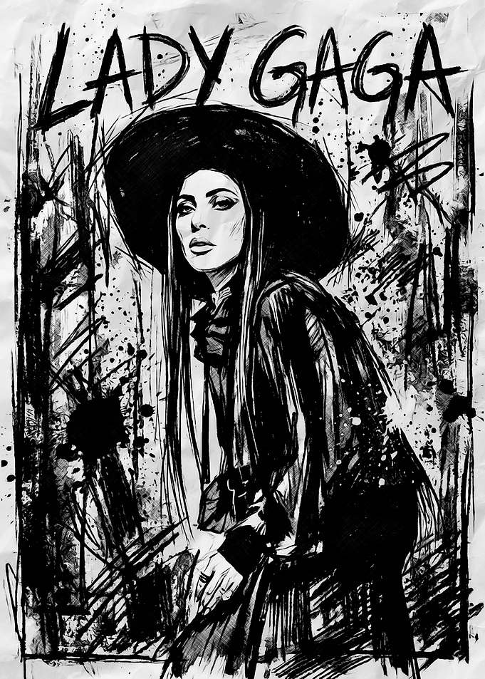 Lady Gaga Black and White Portrait