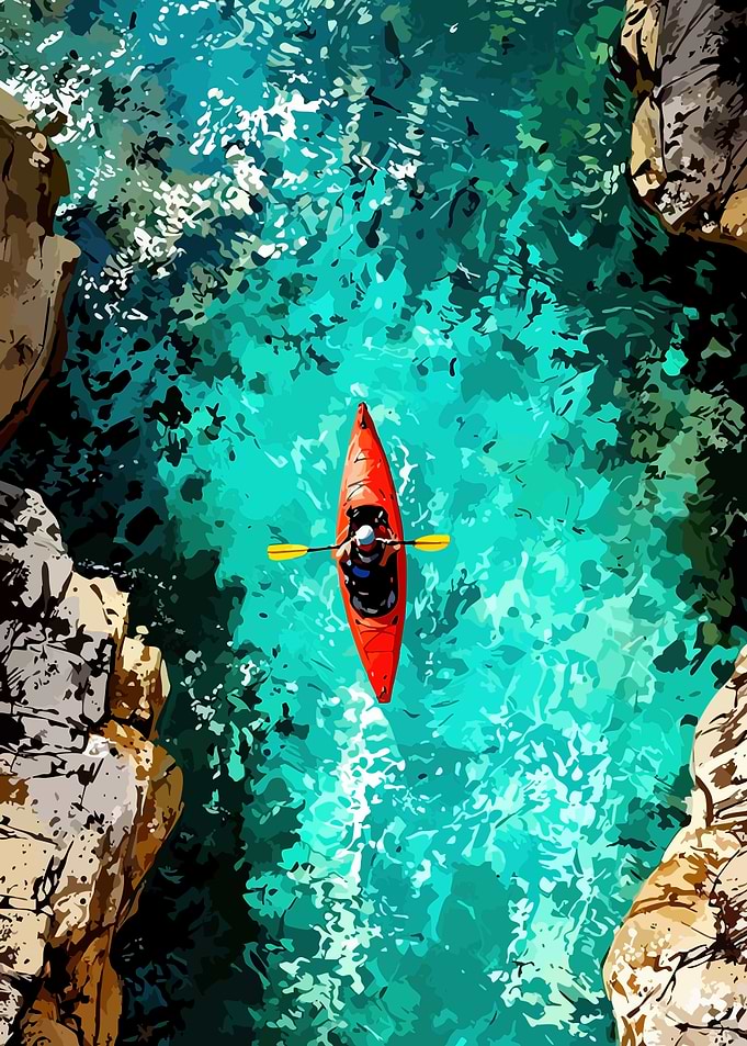 Red Kayak in Turquoise Water