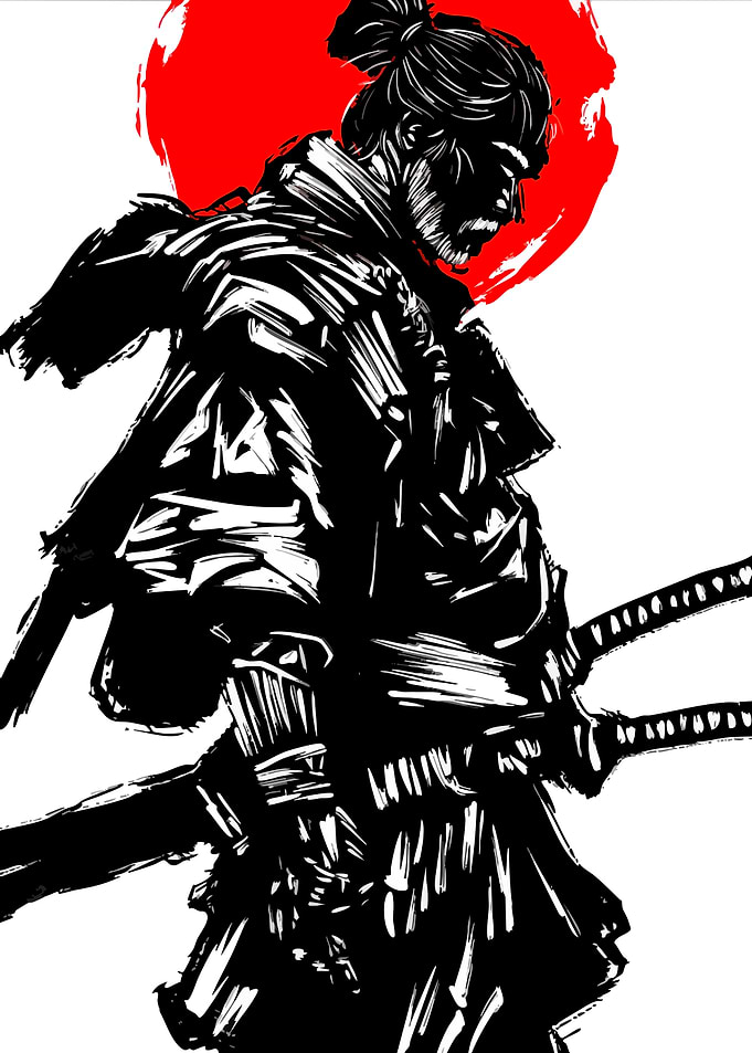 Samurai Warrior with Red Sun