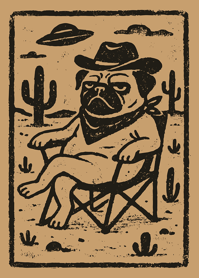 Pug Cowboy in Desert Illustration
