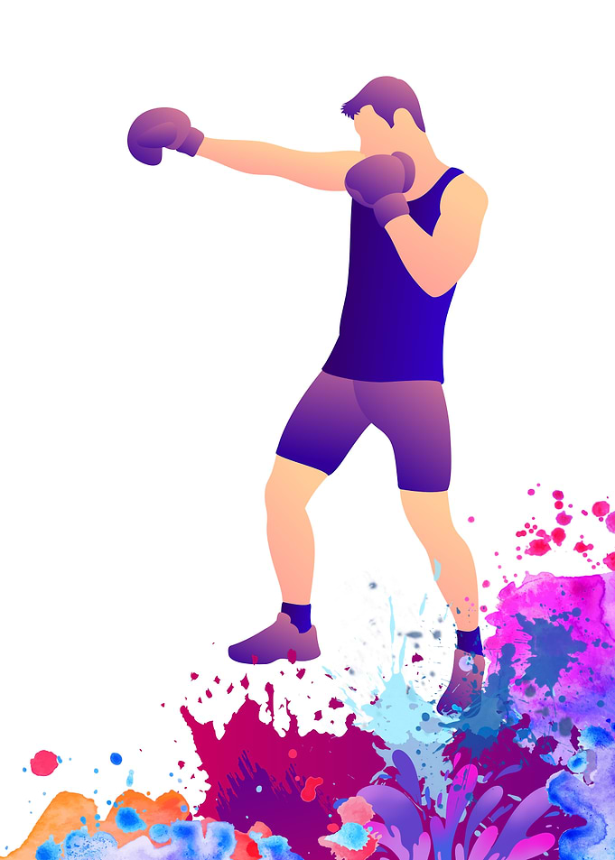 Boxer in Action with Watercolor Splashes