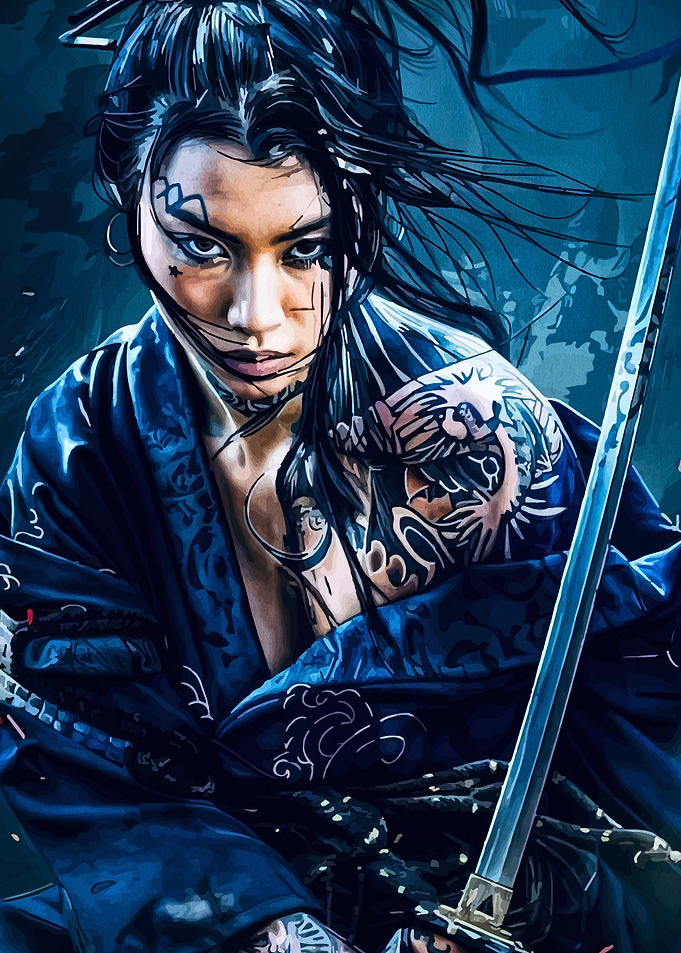 Tattooed Warrior with Katana