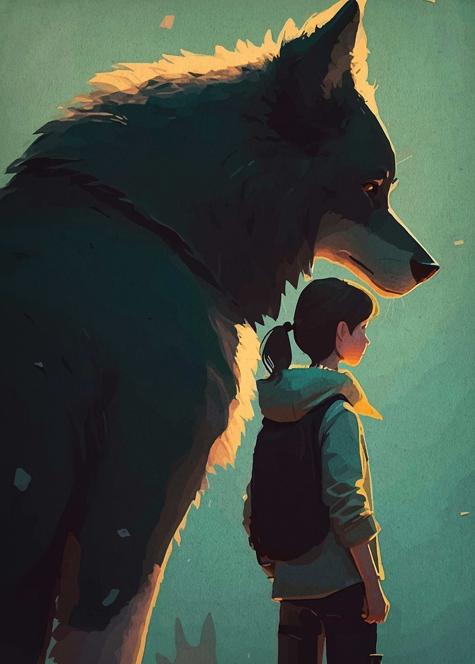 Girl and Wolf Companion Digital Art