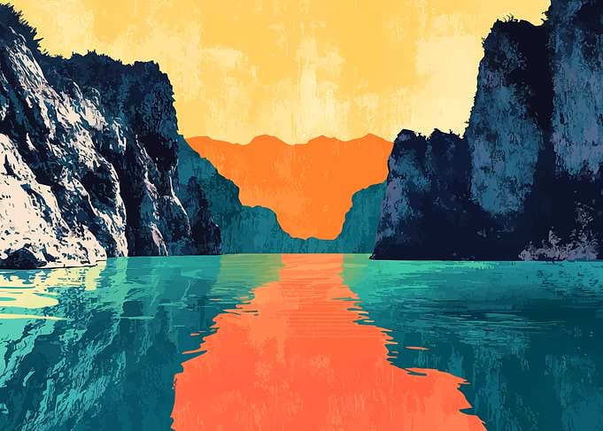 Ocean Cove Landscape Minimalist Abstract Illustration Art
