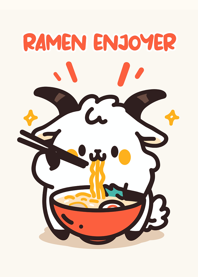 Cute Goat Ramen Enjoyer Illustration