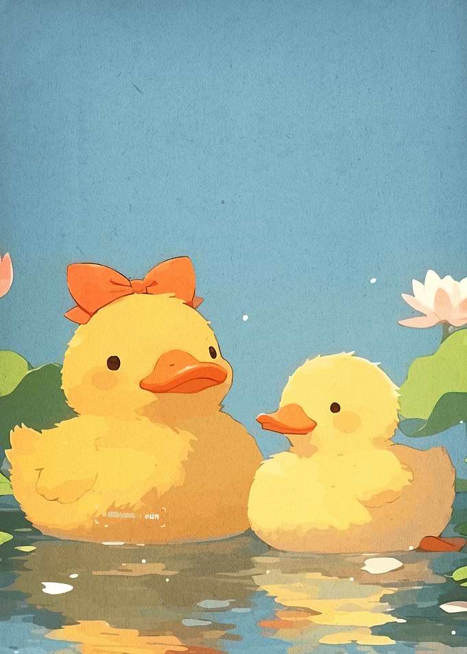 Two Cute Ducks in a Pond