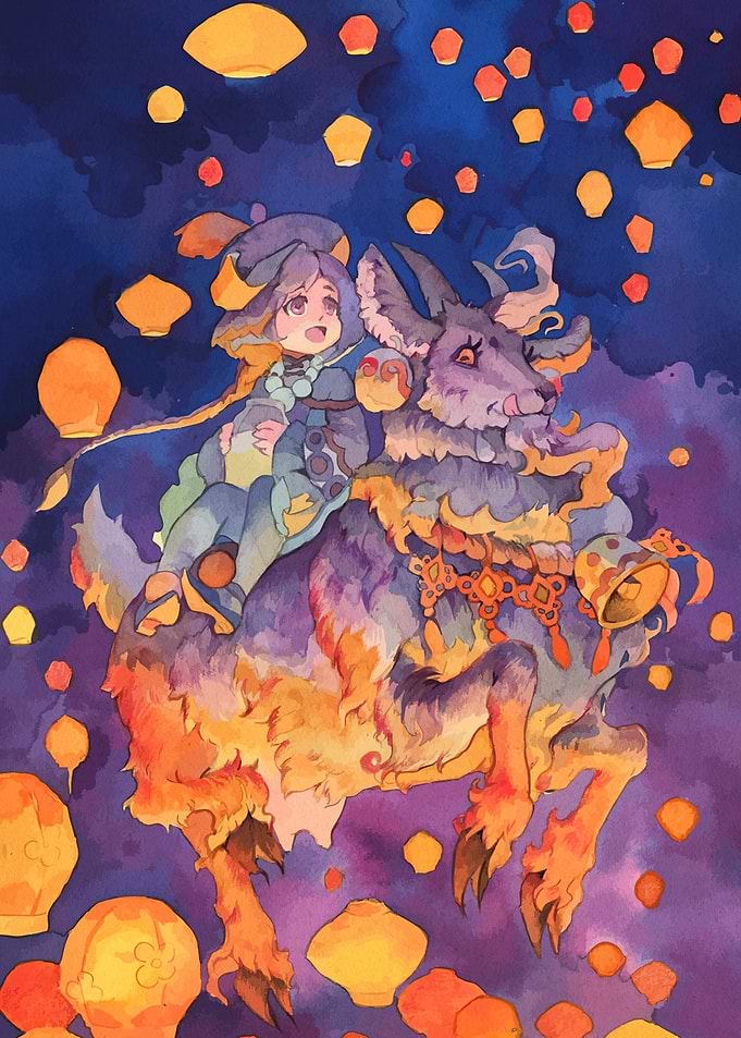 Girl riding magical creature lanterns