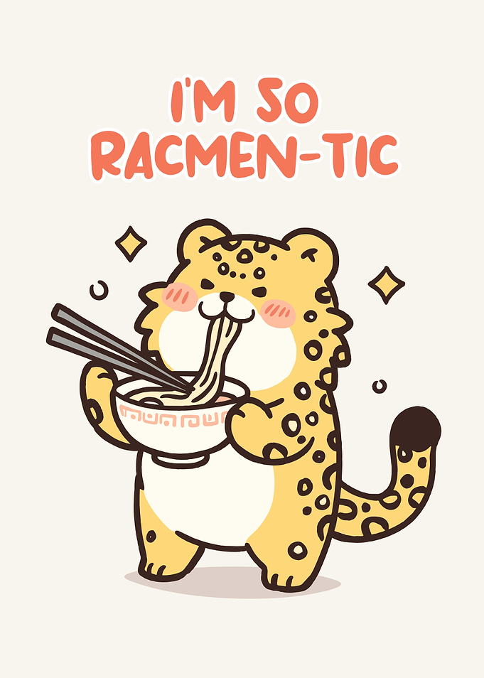 Cute Leopard Eating Ramen Illustration