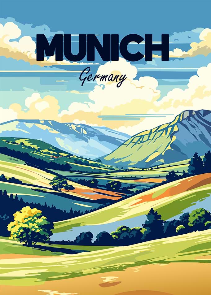 Munich Germany Landscape Travel Poster Art