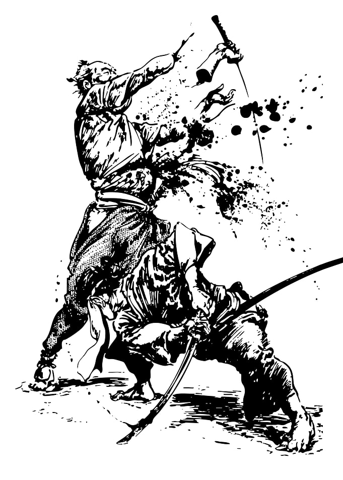 Samurai Duel Ink Illustration