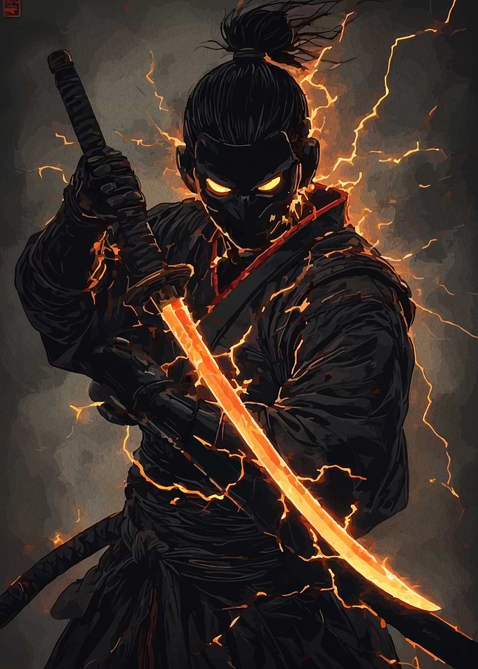 Electric Ninja Warrior with Glowing Sword