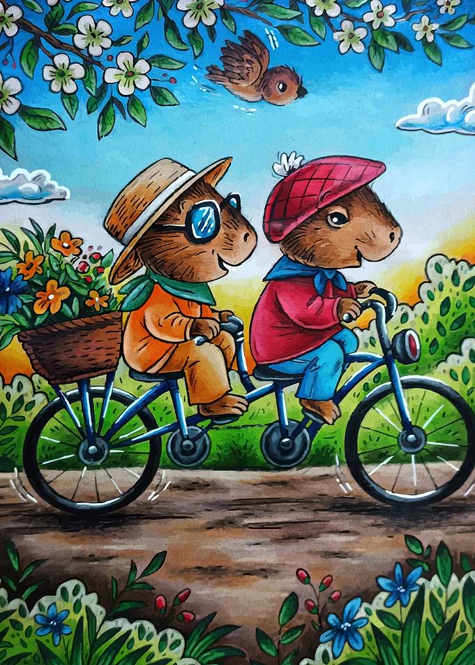 Capybaras on a Tandem Bicycle
