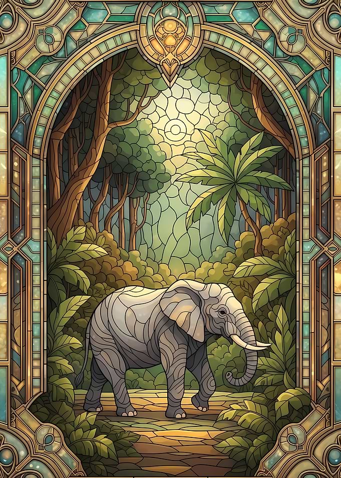 Elephant in Stained Glass Jungle