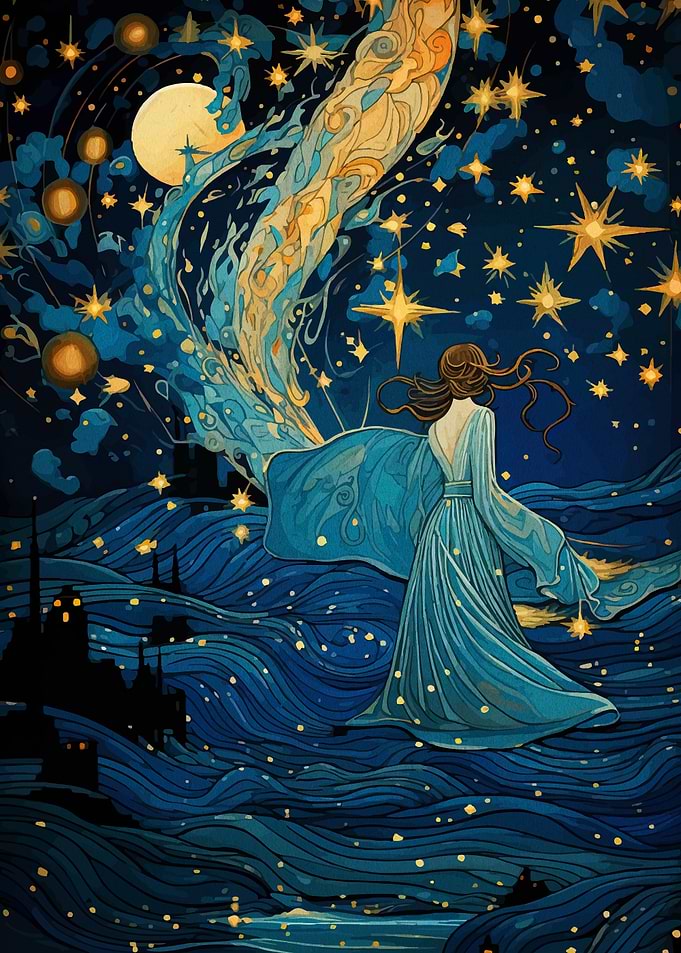 Celestial Woman in Blue Gown