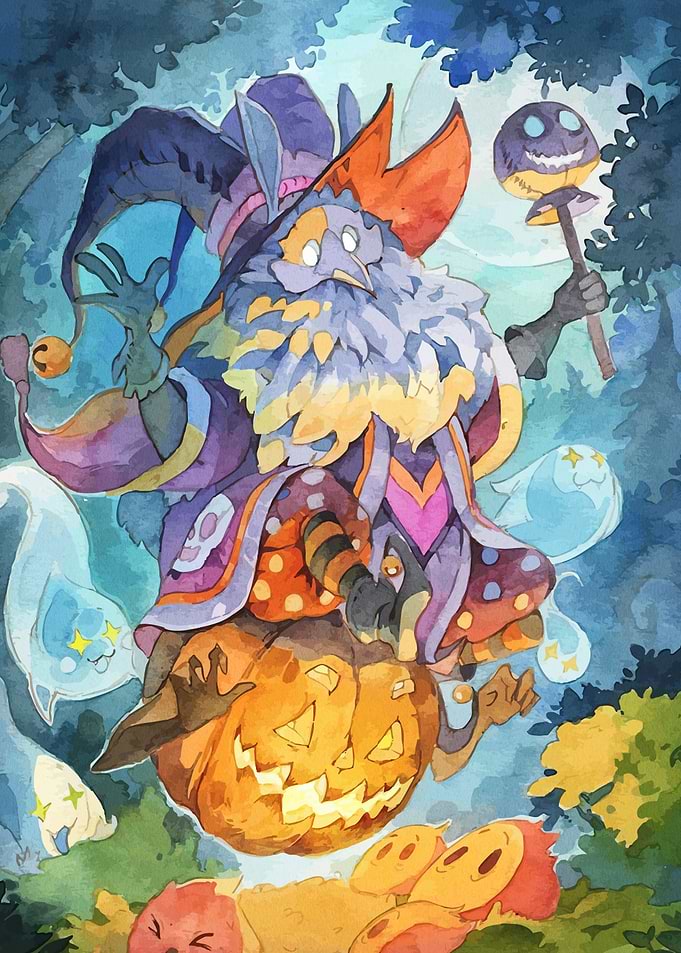 Whimsical Halloween Wizard and Ghosts