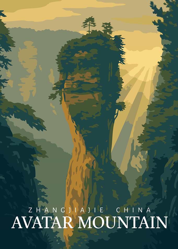 Avatar Mountain China Travel Poster: Zhangjiajie National Park