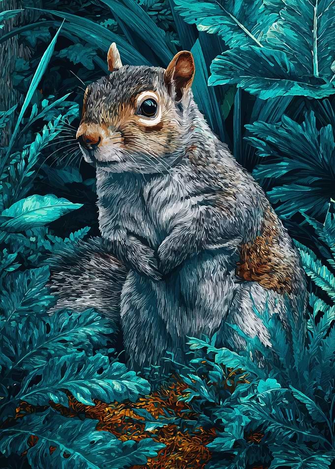 Squirrel in Teal Foliage