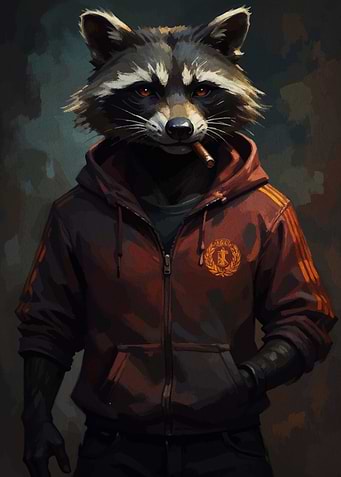 Raccoon in Hoodie Smoking Cigar