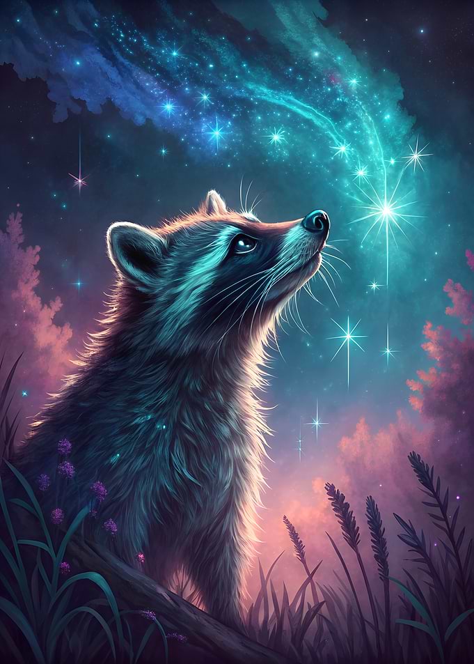Raccoon Gazing at Stars