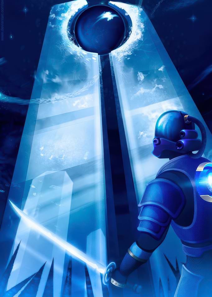 Futuristic Warrior with Glowing Sword