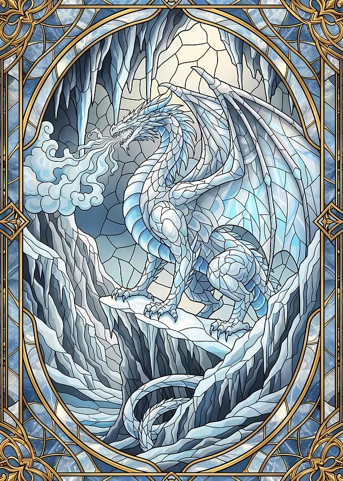 Stained Glass White Dragon Illustration