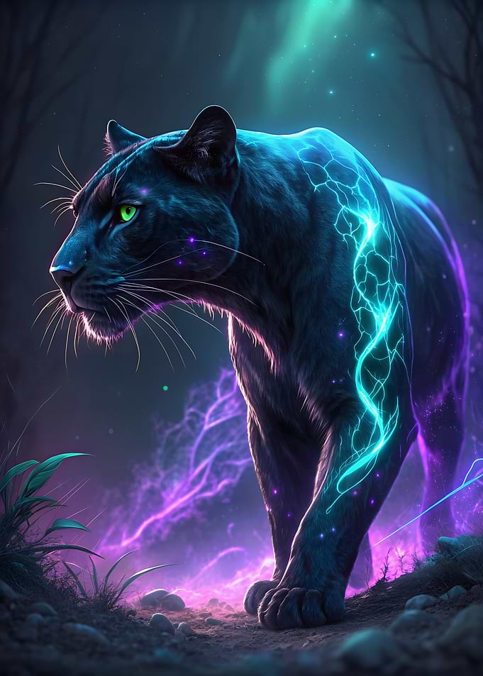 Electric Panther in Mystical Forest