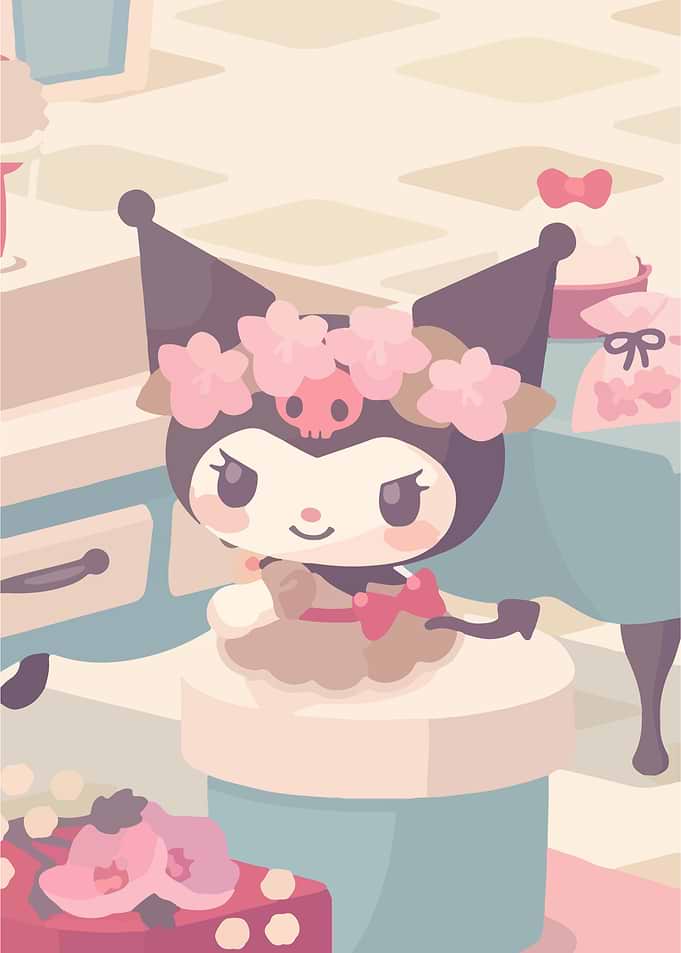 Kuromi with Flower Crown Illustration
