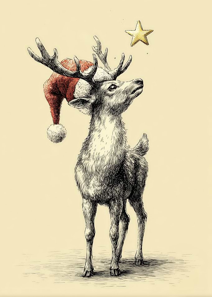 Christmas Deer with Santa Hat