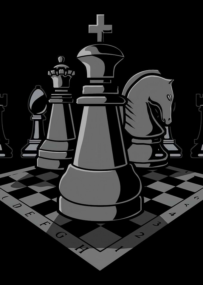 Monochrome Chess Pieces on Board