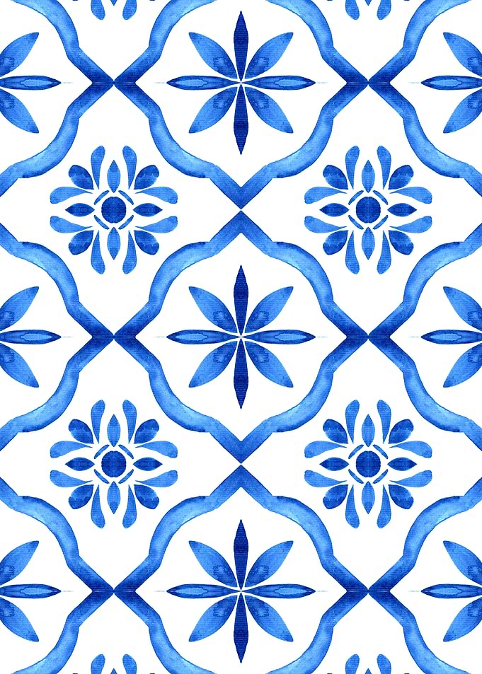 Blue Floral Tile Pattern