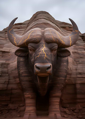 Stone Buffalo with Golden Veins