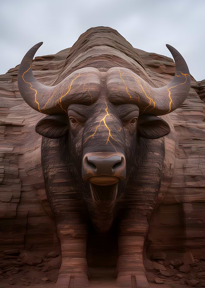 Stone Buffalo with Golden Veins