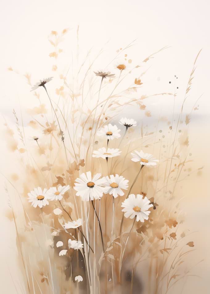 Daisies and Grass Watercolor