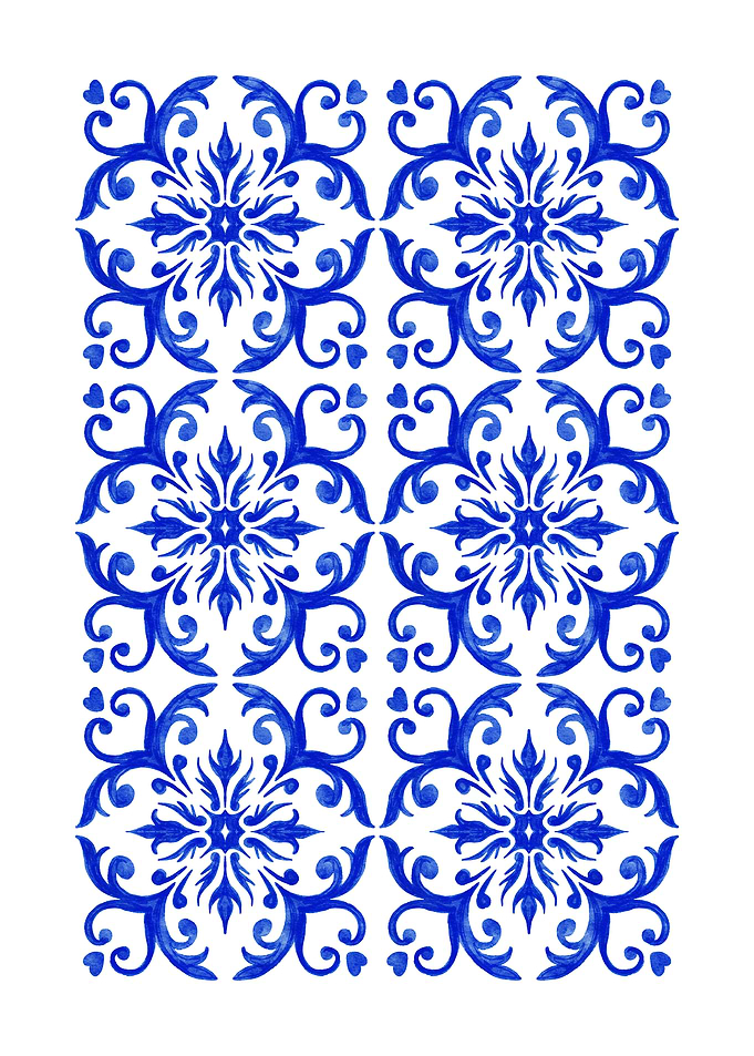 Blue and White Floral Tile Pattern